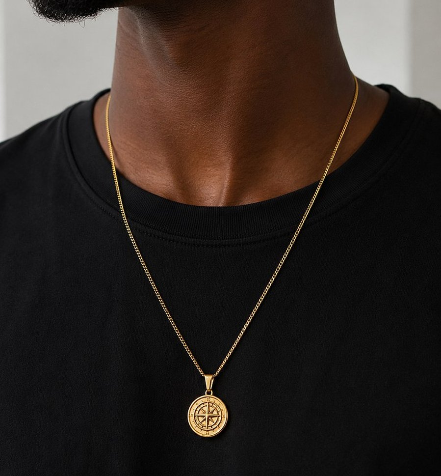 Gold Compass Pendant Chain